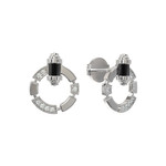 Серьги-пусеты ART DECO из белого золота 585 пробы с ониксом и бриллиантами