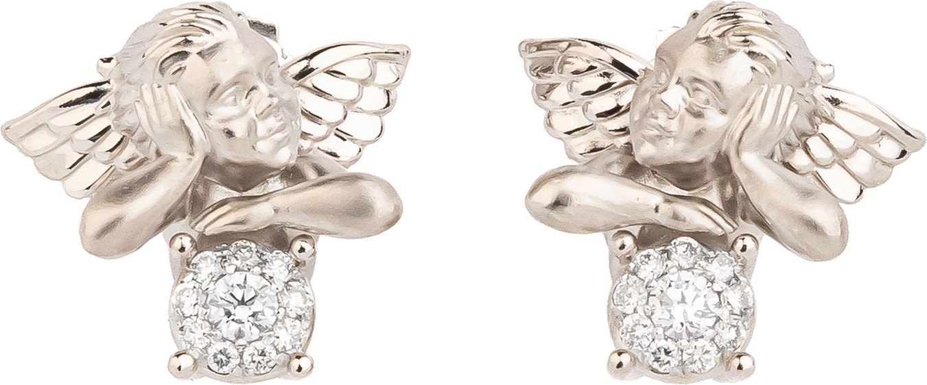 Серьги-пусеты CUPIDS из белого золота 585 пробы с бриллиантами