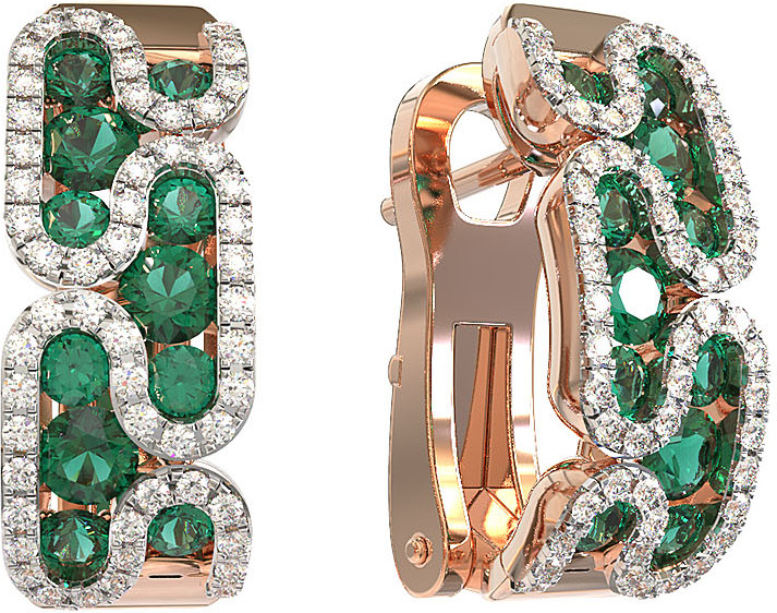 Серьги ART DECO из красного золота 585 пробы с изумрудом и бриллиантами