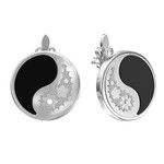 Серьги Азия из белого золота 585 пробы с фианитом и ониксом