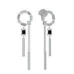 Серьги-пусеты ART DECO из белого золота 585 пробы с ониксом и бриллиантами