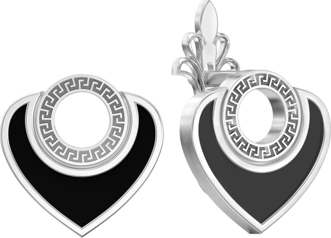 Серьги из белого золота 585 пробы с ониксом