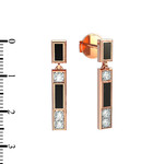 Серьги-пусеты ART DECO из красного золота 585 пробы с ониксом и бриллиантами