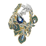 Кольцо Мифология из лимонного золота 585 пробы с фианитом и топазом London Blue