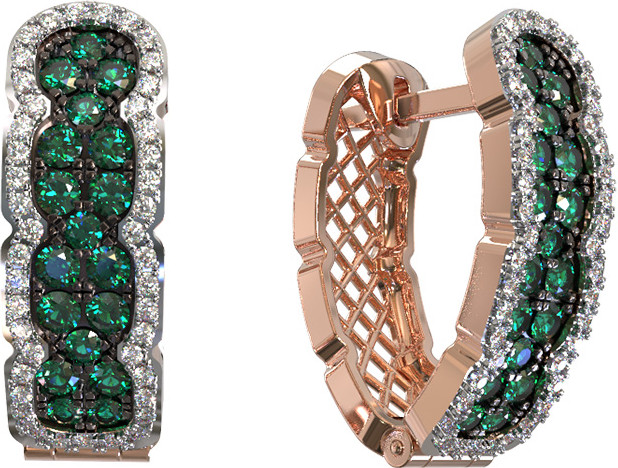 Серьги ART DECO из красного золота 585 пробы с изумрудом и бриллиантами