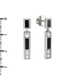 Серьги-пусеты ART DECO из белого золота 585 пробы с ониксом и бриллиантами