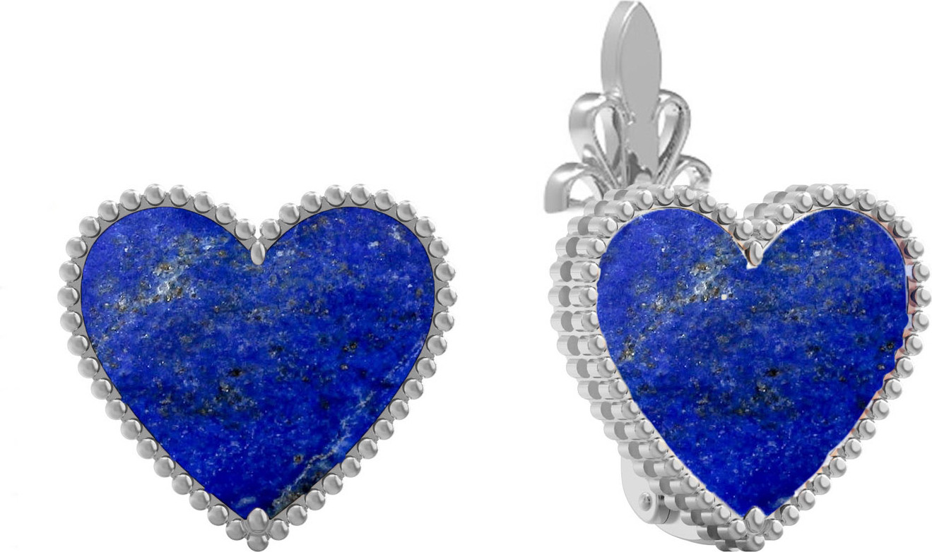 Серьги Сердца из белого золота 585 пробы с лазуритом