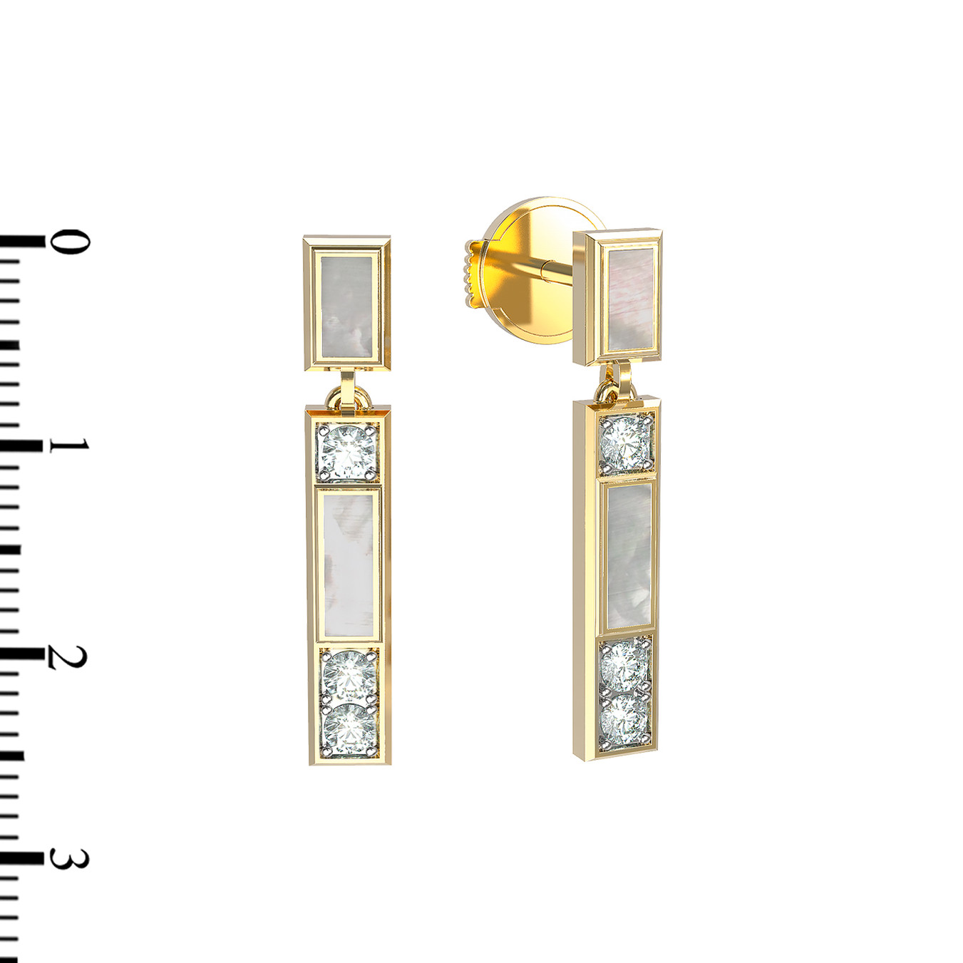 Серьги-пусеты ART DECO из лимонного золота 585 пробы с перламутром и бриллиантами